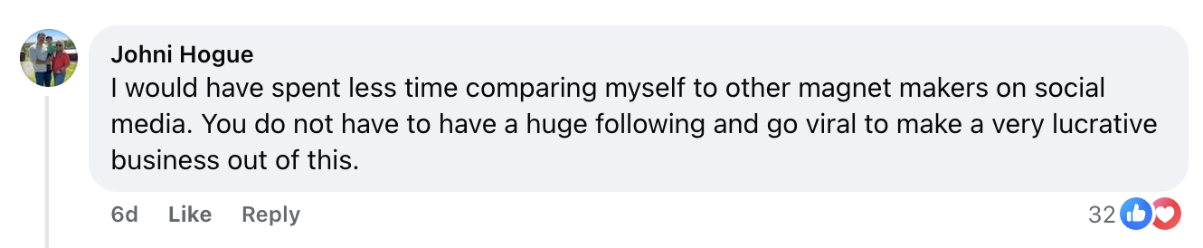 Community advice from Johni about not comparing yourself