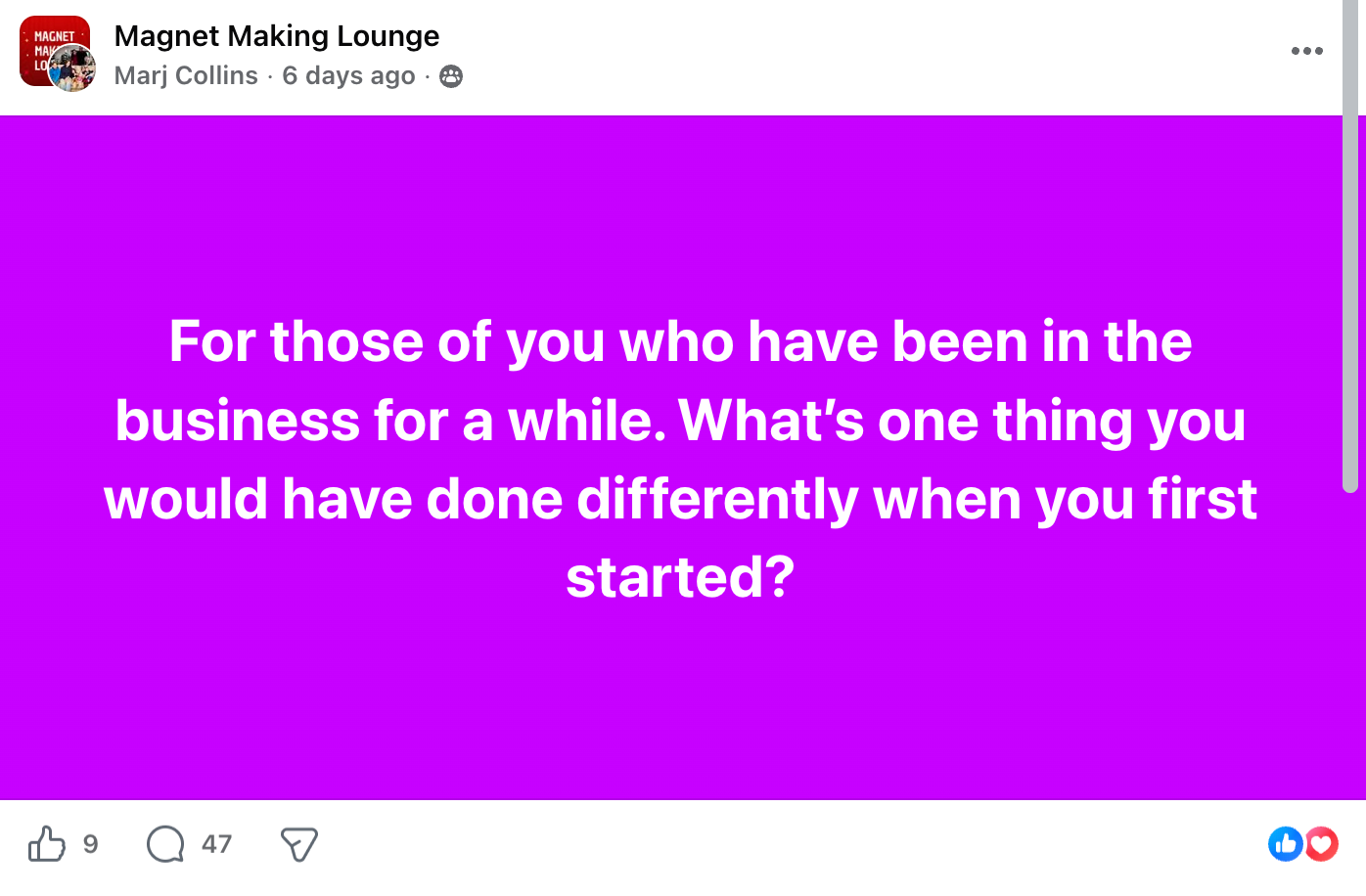 Facebook post asking magnet makers what they wish they knew when starting out