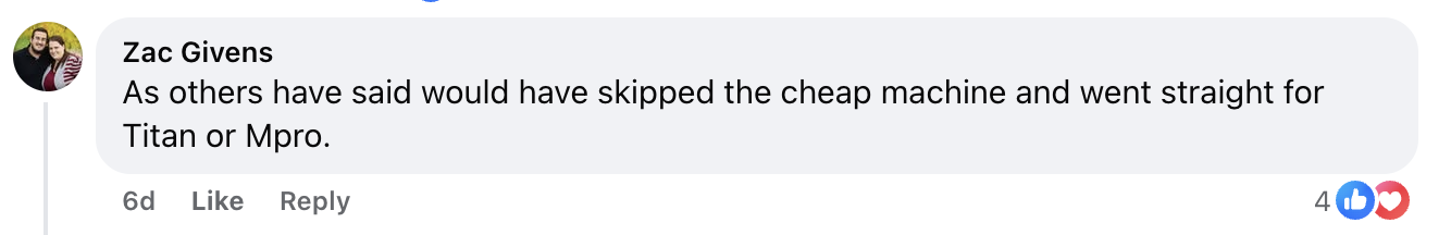 Community advice from Zac about skipping budget machines